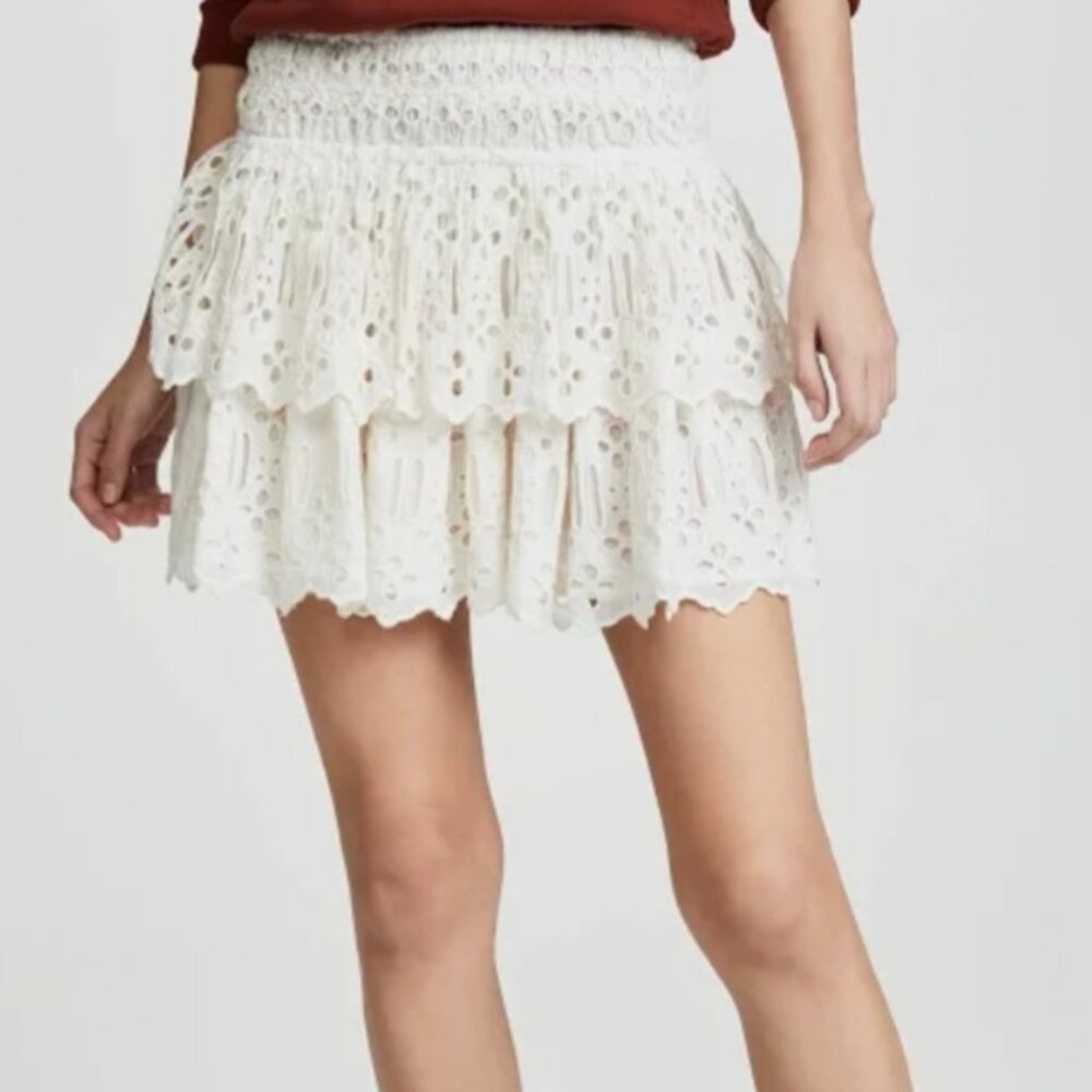 NWT Free People White Eyelet Tiered Cotton Miniskirt